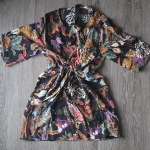 Pepaloves Spain Brand Women L Tie Dress Safari Jungle Print Summer Anthropologie